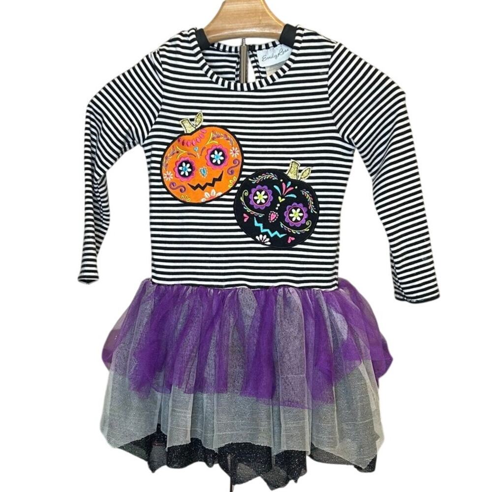 Emily Rose Halloween tutu tunic dress embroidered Halloween jack-o-lanterns 4T